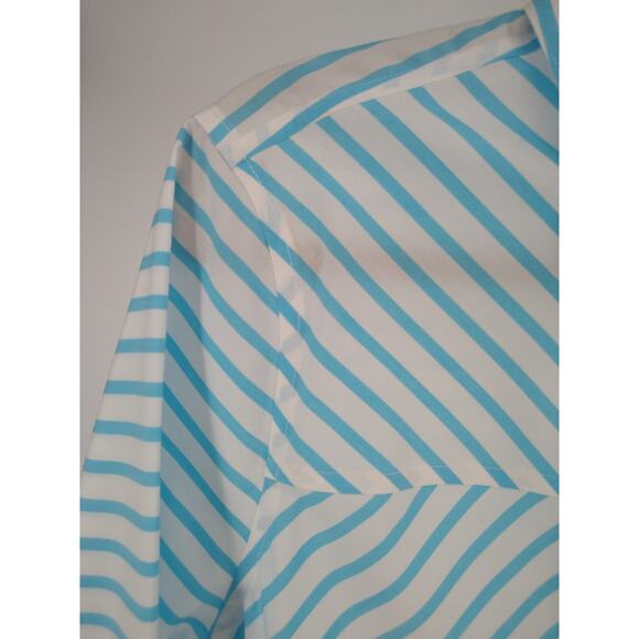 Chico's Shirt 1 M No Iron Box Striped Long Sleeve Button‎ Down Cotton Blue White - Picture 11 of 15
